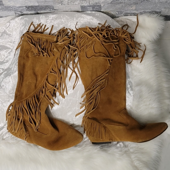 Sam Edelman Utah Suede Tan Brown Fringe Bohemian Booties - Picture 4 of 8